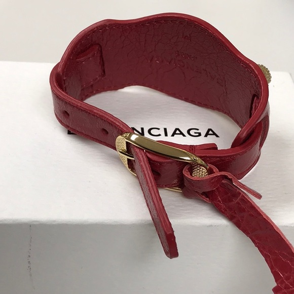 Balenciaga Classic Buckle Red Leather Bangle - Picture 4 of 7